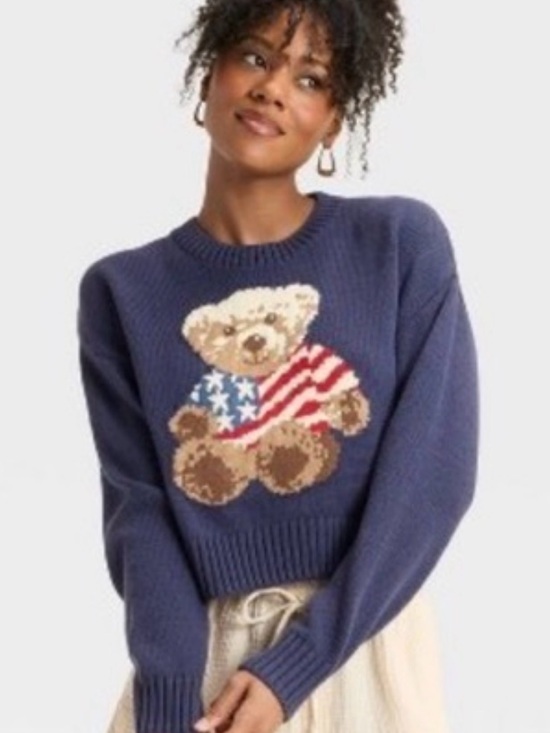 Grayson Threads Sweaters - Grayson Threads Navy Teddy Sweater American Flag Patriotic medium EUC